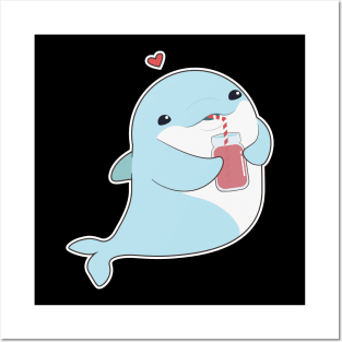 Dolphin with Drink & Heart Posters and Art